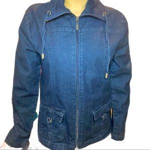 Studio works petite jean jacket with front pockets and zipper